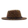 Sombrero fedora de leopardo para hombre y mujer, sombrero de jazz de lana de ala plana. - M (56-58cm) / Caqui