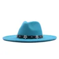 Blaue Wollfilz Schlapphut Fedora Hut mit schwarzem Blumen Lederband für Damen und Mode. - 10cm Erwachsene 56-58cm / Seeblau
