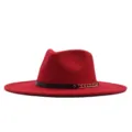 Roter Fedora Hut mit breiter Krempe für Damen und Herren Herbst Winter Wollfilz Mütze Kopfbedeckung - M (56-58cm) / Rot