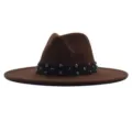 Brauner Schlapphut Damen, eleganter Wollfilzhut Fedora mit bunten Strasssteinen verzierten Band. - Erwachsene 10cm (56-58cm) / Kaffeebraun