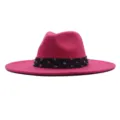 Rosa Woll Filzhut mit bunten Strasssteinen breite Krempe Damen Mode Detailansicht - Erwachsene 10cm (56-58cm) / Fuchsia