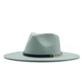 Salbeigrüner Schlapphut Fedora mit schwarzem Gürtel und Goldkette, Woll-Winterhut. - M (56-58cm) / Cyan
