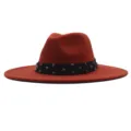 Eleganter Wollfilz Fedora Hut für Damen mit breiter Krempe und glänzendem Strassband. - Erwachsene 10cm (56-58cm) / Karamellbraun