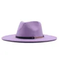 Klassischer Woll-Fedora-Hut mit breiter Krempe für den Herbst, eleganter lilafarbener Jazzhut. - M (56-58cm) / Lila