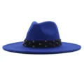 Blauer Wollhut mit breiter Krempe und bunten Strasssteinen fuer Damen Herbst Winter - Erwachsene 10cm (56-58cm) / Saphirblau