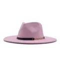 Rosa breiter Krempe Fedora Hut Damen Herren Herbst Winter Filz Jazz Kappe mit Kette - M (56-58cm) / Rosa