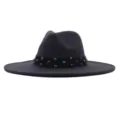 Bunte Strass Wolle Fedora Hut breite Krempe Herbst Winter Retro Jazz Hut Damen - Erwachsene 10cm (56-58cm) / Dunkelgrau