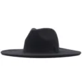 Klassischer schwarzer Wollfilz Fedora Hut mit breiter Krempe, stilvoller britischer Vintage Winterhut. - Erwachsene 10cm (56-58cm) / Schwarz