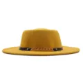 Damen Herbst Winter Vintage Filz Fedora Hut Mit Kette Mode Wollmütze Jazz Hut Gelb - M (56-58cm) / Gelb