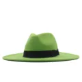 Grüner Wollfilz Fedora Hut mit schwarzem Band Stylischer Damen Winter Jazz Hut Variante - Erwachsene 56-58cm / Grün