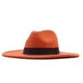 Herbst Winter Wolle Filz Fedora Hut Britischer Vintage Breitkrempenhut Mode Mütze - Erwachsene 10cm (56-58cm) / Orange