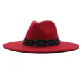 Klassischer roter Wollfilzhut Fedora mit schwarzem Strassband für Damen im Winter. - Erwachsene 10cm (56-58cm) / Rot