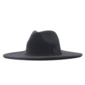 Schwarzer Wollfilz Breiter Krempe Fedora Hut Herbst Winter Klassische Mode Jazz Kappe Schickes Band - Erwachsene 56-58cm / Schwarz