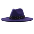 Lila Wollfilz Fedora Hut mit schwarzem Band und bunten Strasssteinen für Damen. - Erwachsene 10cm (56-58cm) / Lila