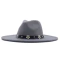 Grauer Filz Breiter Krempe Fedora Hut mit schwarzem Blumen Niet Lederband Damen Mode - 10cm Erwachsene 56-58cm / Grau