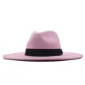 Rosa breiter Filz Fedora Hut für Damen, eleganter Wollwinterhut mit schwarzem Band und Schleife. - Erwachsene 56-58cm / Rosa