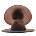 Klassischer brauner Wollfilz Fedora Hut mit breiter Krempe, britischer Vintage Stil - Erwachsene 10cm (56-58cm) / Kaffeebraun