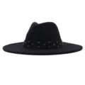 Schwarzer Filzhut Jazzhut mit bunten Strasssteinen, 10cm breite Krempe, Damen Fedora. - Erwachsene 10cm (56-58cm) / Schwarz