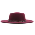 Weinroter Woll Fedora Hut fuer Damen, Retro Jazz Hut mit Lederketten Band Variante. - M (56-58cm) / Burgunderrot
