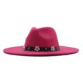 Rosa Wollfilz Hut mit breiter Krempe schwarzem Blumengürtel stylischer Damen Jazzhut - 10cm Erwachsene 56-58cm / Fuchsia