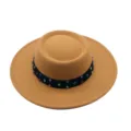 Camel flacher Filzhut mit buntem Strass auf schwarzem Band, Herbst Winter Damenhut - Erwachsene (56-58cm) / Khaki