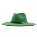 Grüner Filzhut Fedora für Herbst und Winter, britischer Breitrand Jazzhut mit Kette. - M (56-58cm) / Grasgrün