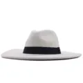 Weißer Wollfilz Fedora Hut mit breiter Krempe im britischen Retro Stil für Damen und Herren - Erwachsene 10cm (56-58cm) / Creme