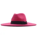 Damen Wollfilz Fedora Hut mit breiter Krempe Herbst Winter Mode Jazz Kappe mit schwarzem Band. - Erwachsene 56-58cm / Fuchsia