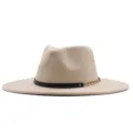 Breitkrempiger Wollfilz Fedora Hut für Damen und Herren, britischer Winter Filzhut in Beige. - M (56-58cm) / Beige