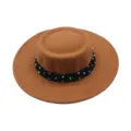 Brauner flacher Wollfilzhut mit buntem Strass schwarzem Band elegante Damen Herbst Winter - Erwachsene (56-58cm) / Braun