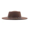 Damen Vintage Wollfilz Fedora Hut Herbst Winter einfarbig Flachtop Jazz Hut Streetwear - M (56-58cm) / Kaffeebraun