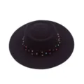 Schicker schwarzer flacher Wollfilzhut verziert mit bunten glitzernden Strasssteinen. - Erwachsene (56-58cm) / Schwarz