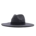Klassischer dunkelgrauer Wollfilz-Fedora-Hut mit schwarzem Band, elegante Vintage-Breitkrempe. - Erwachsene 10cm (56-58cm) / Dunkelgrau