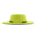 Neon gruner Wollfilz Fedora Hut fur Damen, schicker Jazzhut mit Lederkettenriemen fur Herbst Winter. - M (56-58cm) / Fluoreszierendes Grün