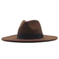 Brauner breiter Wollfilz Fedora Hut mit schwarzem Band für Herbst und Winter Mode. - Erwachsene 56-58cm / Kaffeebraun