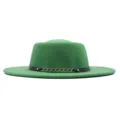 Gruener flacher Fedora Hut fuer Damen, retro Kunstwolle Jazzhut mit schwarzer Kette. - M (56-58cm) / Grasgrün