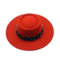Roter Flachzopf-Wollfilzhut mit buntem Strassband stilvolle breite Krempe Damenhut - Erwachsene (56-58cm) / Orangerot