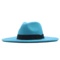 Blaue Wollfilz Fedora Hut mit schwarzem Band, klassischer breiter Krempe Hut fuer Damen Herbst. - Erwachsene 56-58cm / Seeblau