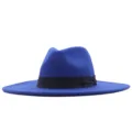 Blauer Wollfilz Fedora Hut mit breiter Krempe Damen Herren Herbst Winter Jazzhut mit Schleife - Erwachsene 56-58cm / Saphirblau
