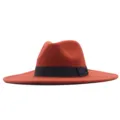 Oranger Wollfilz Breiter Krempe Fedora Hut mit Schwarzem Band Herbst Winter Jazz - Erwachsene 56-58cm / Karamellbraun