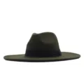 Klassischer olivgrüner Fedora Filzhut mit breiter Krempe und schwarzem Band für die Herbstmode. - Erwachsene 56-58cm / Armeegrün