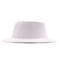 Weißer Woll Flachkopf Jazz Hut Damen Herbst Winter breite Krempe eleganter Fedora Hut - Weiß