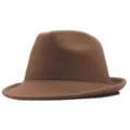 Brauner Wollfilz Fedora Hut für Damen und Herren, klassischer Retro Jazzhut Herbst Winter. - Kaffeebraun