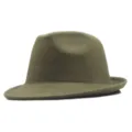 Olivgrüner Woll Fedora Hut für Damen und Herren, klassischer britischer eleganter Winter Jazz Hut. - Armeegrün
