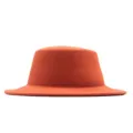 Oranger Woll-Jazzhut für Damen, breiter Rand flacher Top Fedora, stilvoller Herbst Winter Hut. - Karamellbraun