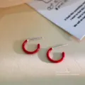 S999 Silber Rote Emaillierte C-Form Creolen Ohrringe Minimalistisch Damen Schmuck Variante - 990 Silber / Rote Emaille C-Form Ohrstecker