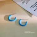 Orecchini a cerchio a forma di C in argento S999 smalto colorato minimalista per donne - Argento 990 / Orecchini a Lobo in Smalto Celeste a Forma di C
