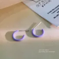 Orecchini a cerchio in argento sterling S999 smalto viola minimalista chic quotidiano - Argento 990 / Orecchini a Lobo in Smalto Viola a Forma di C