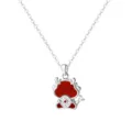 S925 Sterling Silber Chinesischer Drache Roter Achat Halskette Sternzeichen Schmuck Damen - 925er Silber / Weißgold