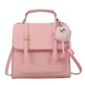 Sac à dos femme en cuir PU rose élégant sac de loisirs mignon avec pendentif poupée peluche - Avec Pendentif / Rose